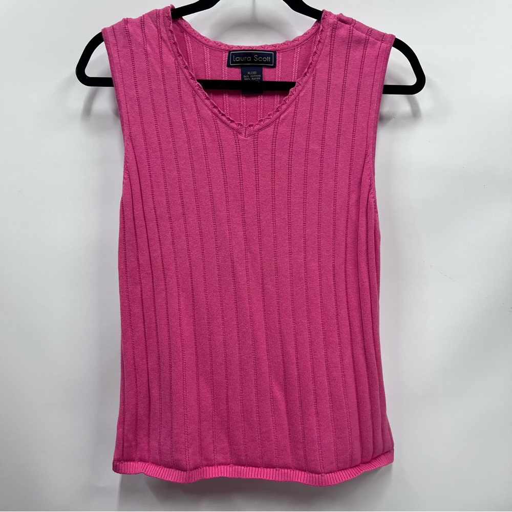 Laura Scott Vivid Pink Ribbed Tank Top xl (18) sleeveless sweater vest